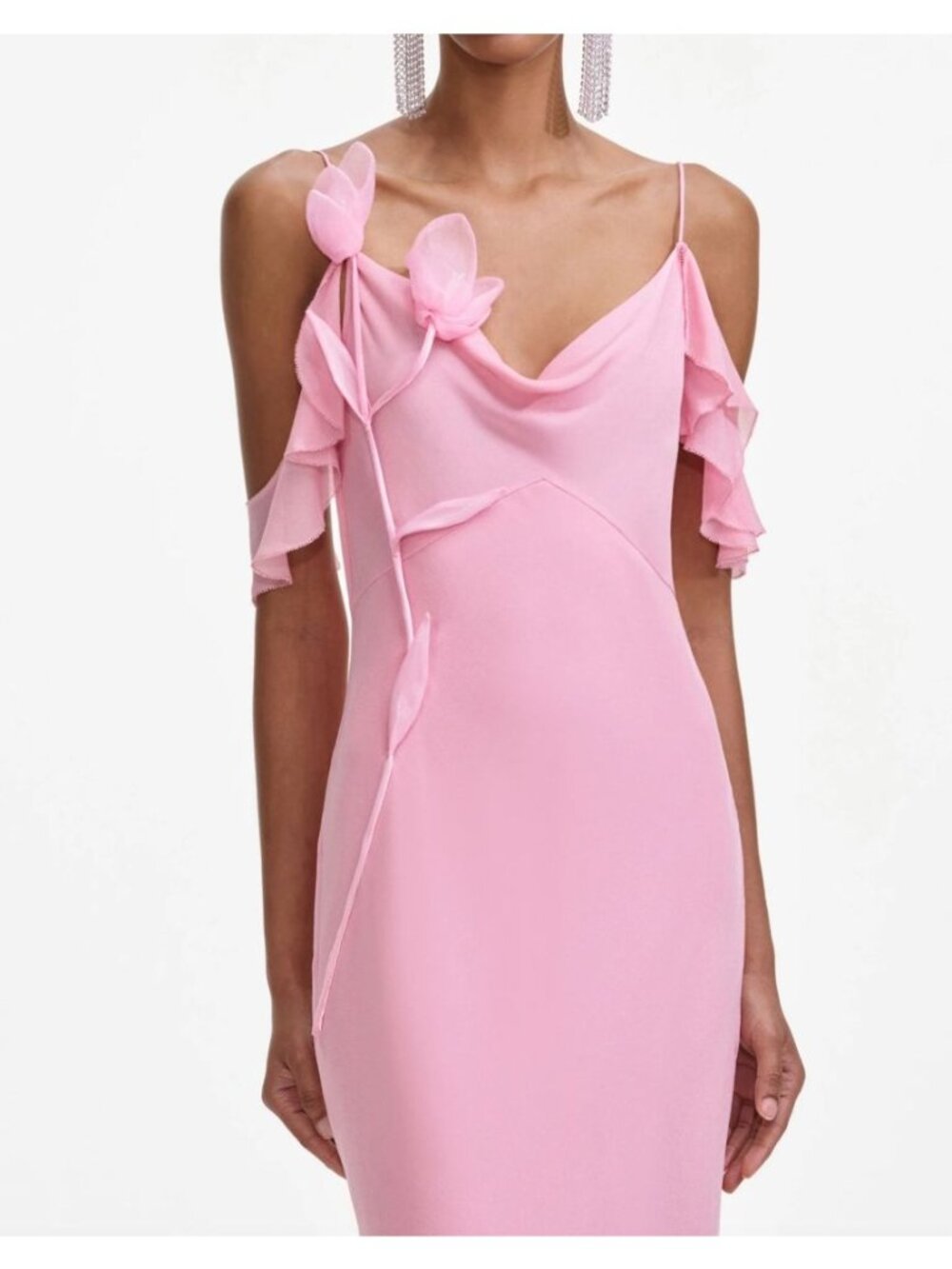 Self-Portrait $615 Georgette Flower Maxi Dress Size 6 US Slip Y2K Ruffle - Picture 2 of 9